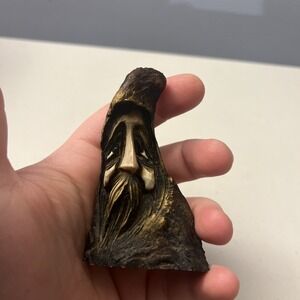 Wood Spirit Carving Forest Face Sculpture Art Tree Gnome‎ Wizard Knobbits 3"